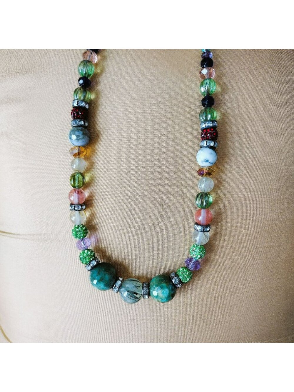 Hand Crafted Artisan Multi-Gemstone Statement Necklace Boho Agate & Quartz Beads